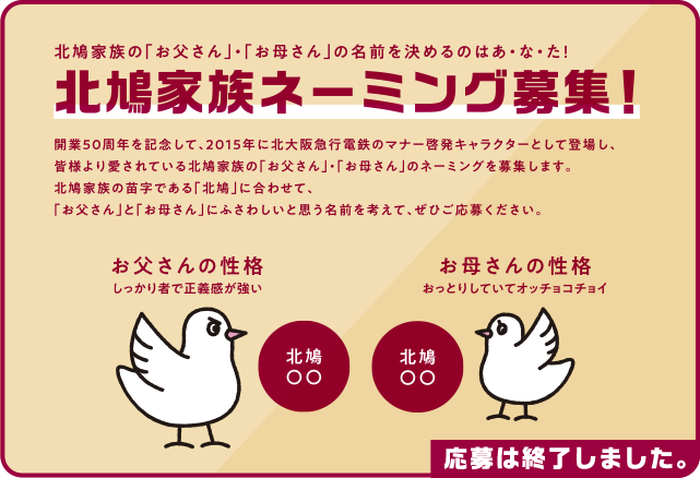 北鳩家族70 Sキャラクター人気投票 北大阪急行50周年記念 北大阪急行電鉄